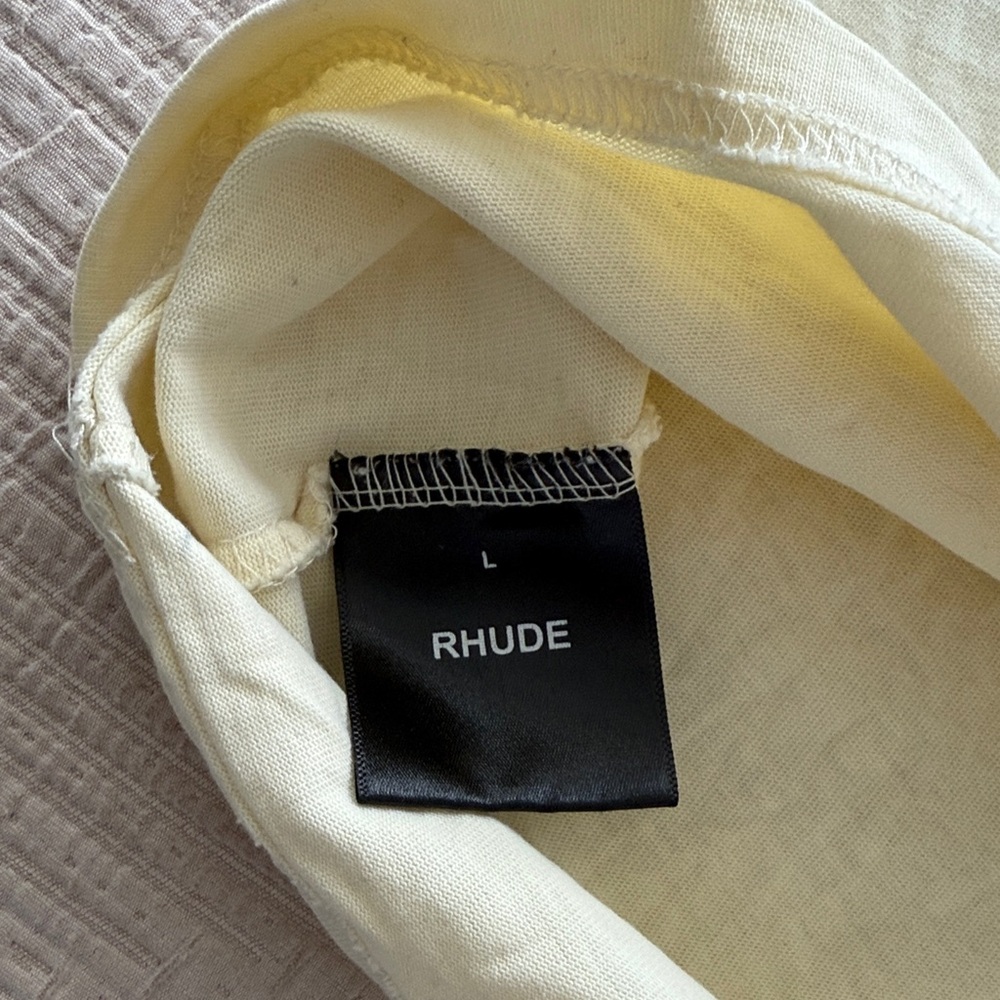 Rhude Yellow Short Sleeve Tee with Red Logo - Picture 6 of 7